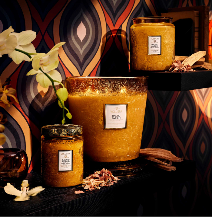 Voluspa Baltic Amber Large Embossed Glass Jar Candle, 18 Ounces