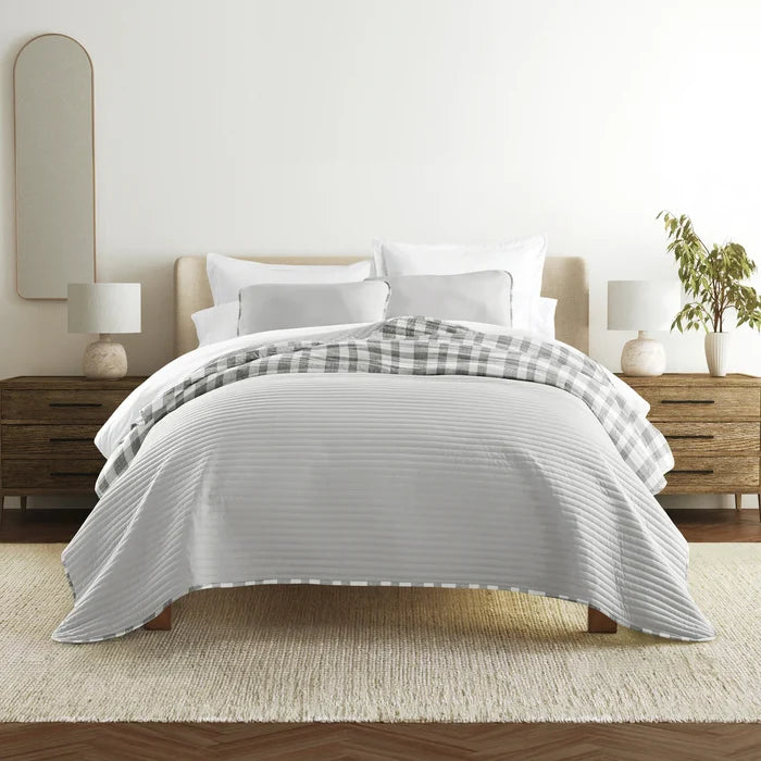 Watercolor Plaid Patterned Quilted Coverlet Set