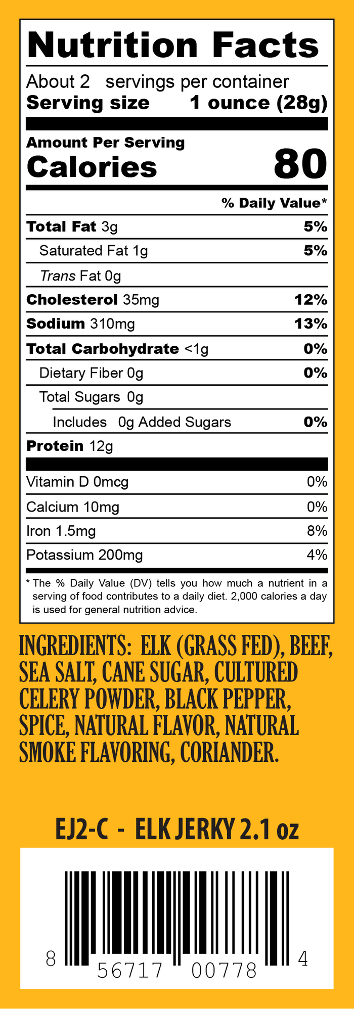 Wholesale Elk Jerky 2.1oz - (order in EACH quantities)