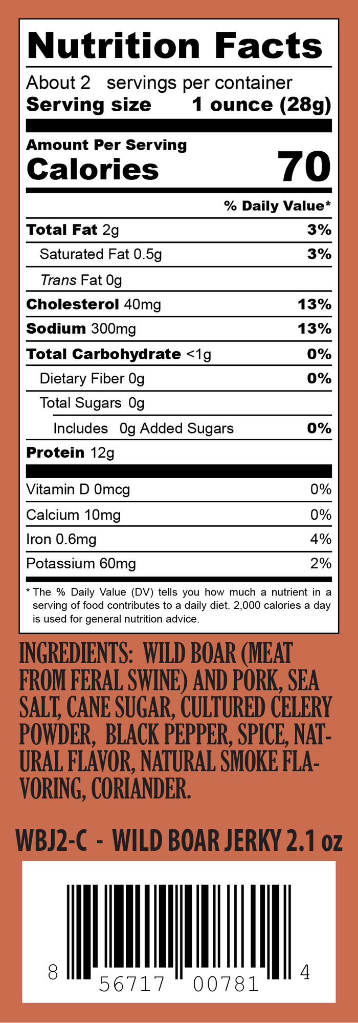 Wholesale Wild Boar Jerky Display Tray - 12 each 2.1oz Resealable Bags