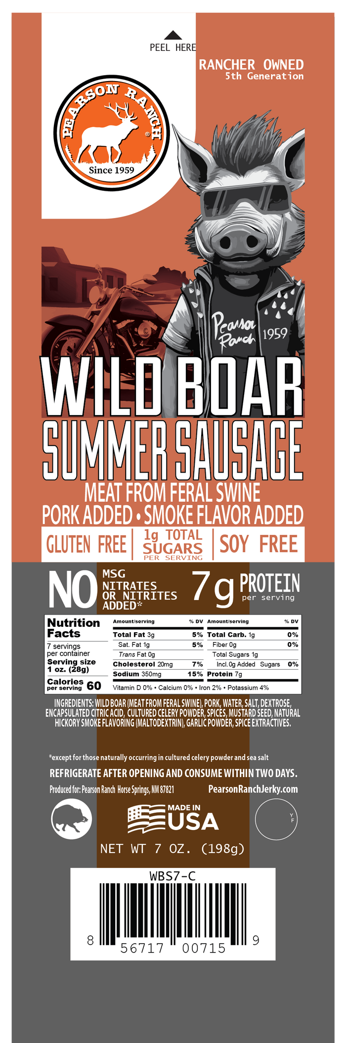 Wholesale Wild Boar Summer Sausage 7oz - (order in EACH quantities)