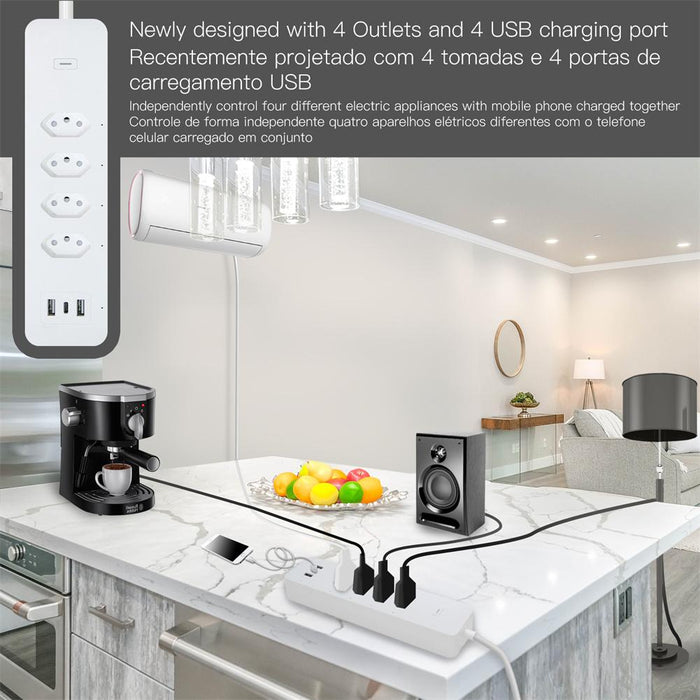 WiFi Brazil Smart Power Strip Surge Protector 4 Brazil Plug Outlets Electric Socket with 4 USB Type C Tuya Smart App Voice Remote Control by Alexa Google Home - Moes