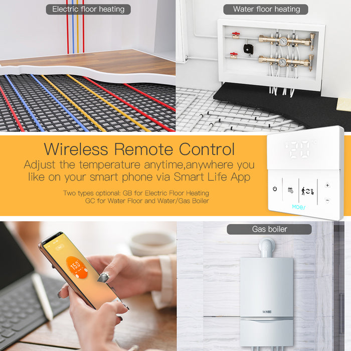WiFi Smart Programmable Thermostat Gas Boiler Water Electric Underfloor Heating Touch Screen Temperature Controller Logo Color Adjustable - Moes