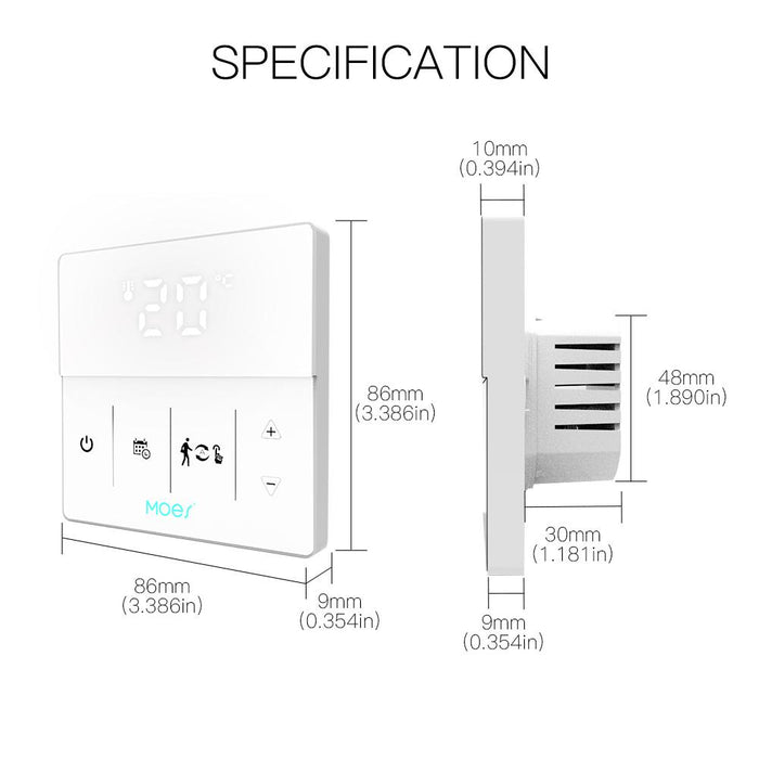 WiFi Smart Programmable Thermostat Gas Boiler Water Electric Underfloor Heating Touch Screen Temperature Controller Logo Color Adjustable - Moes