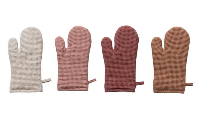 Woven Linen & Cotton Waffle Oven Mitt, 4 Colors
