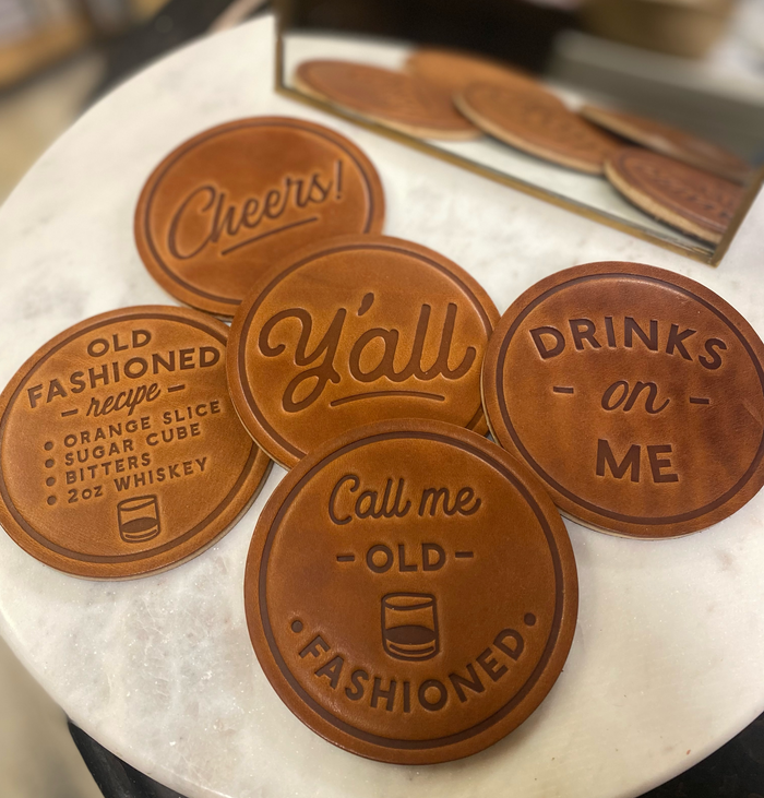 "Y'all" Hand Pressed Leather Coaster