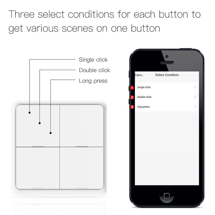 Three select conditions for each button to get various scenes on one button - MOES