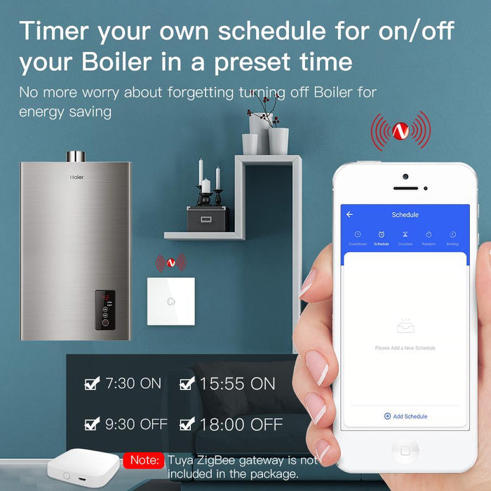 ZigBee Smart Boiler Switch Water Heater Smart Life Tuya APP Remote Control Amazon Alexa Echo Google Home Voice Control Glass Panel Hub Required - Moes