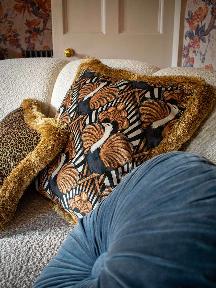 Zsa Zsa 'Gold' Fringed Velvet Cushion